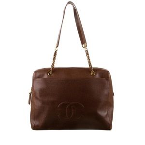 Classic Chanel Timeless Tote Bag in Brown Caviar Leather